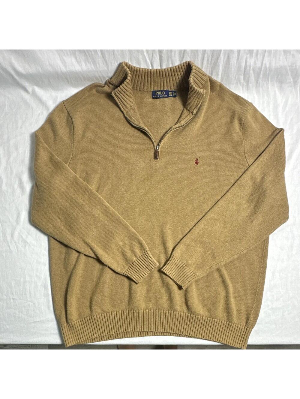 0024 Polo Ralph Lauren Men's Beige 1/4 Zip Mock Neck Knit Sweater 2XLT